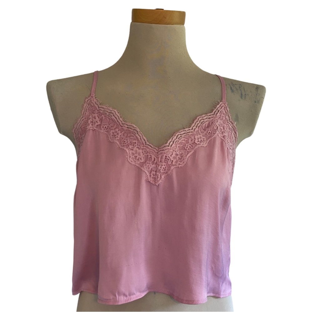 Forever 21 Pink Lace Trim Fairycore Racerback Crop Top Camisole Tank Top